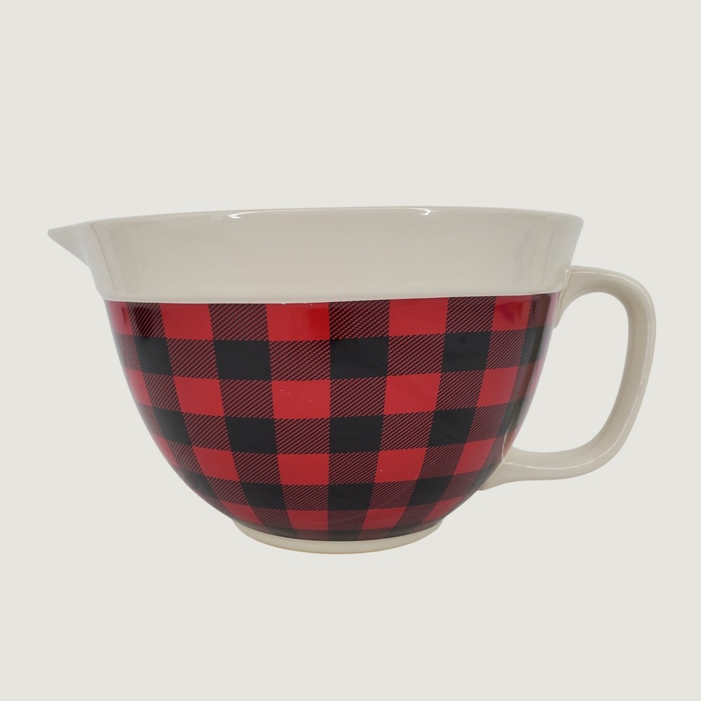 The Bake Shop by Masterclass Red Black Buffalo Plaid Ceramic Batter Bowl 9inx6in